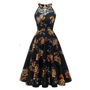 Black floral high neck dress